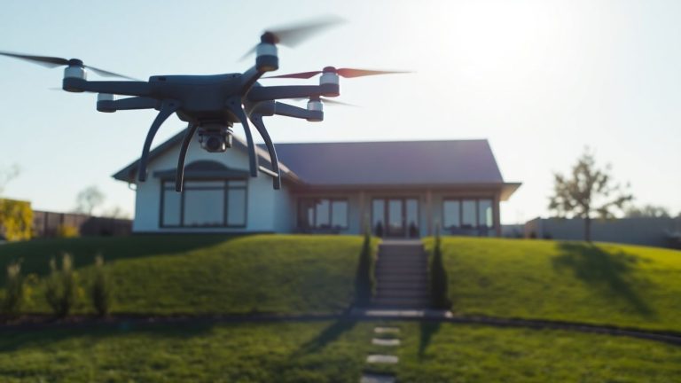 Drone flying over a house for real estate.