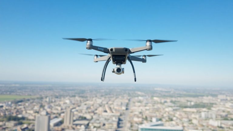 Drone flying over a city