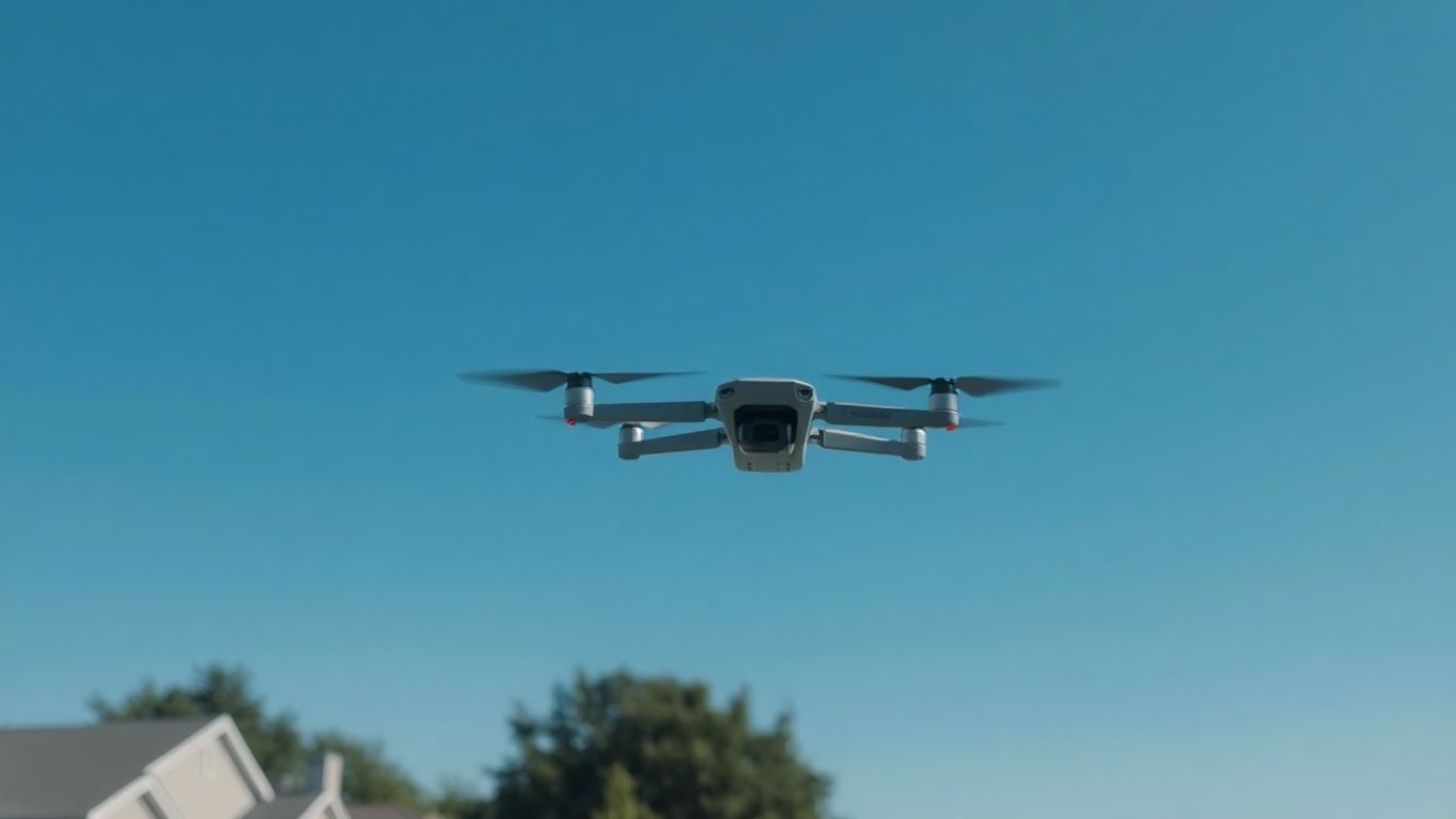 Drone flying over a neighborhood.